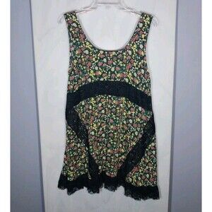Easel Black Floral Sheer Lace Trim Mini Dress Boho Cottagecore M
